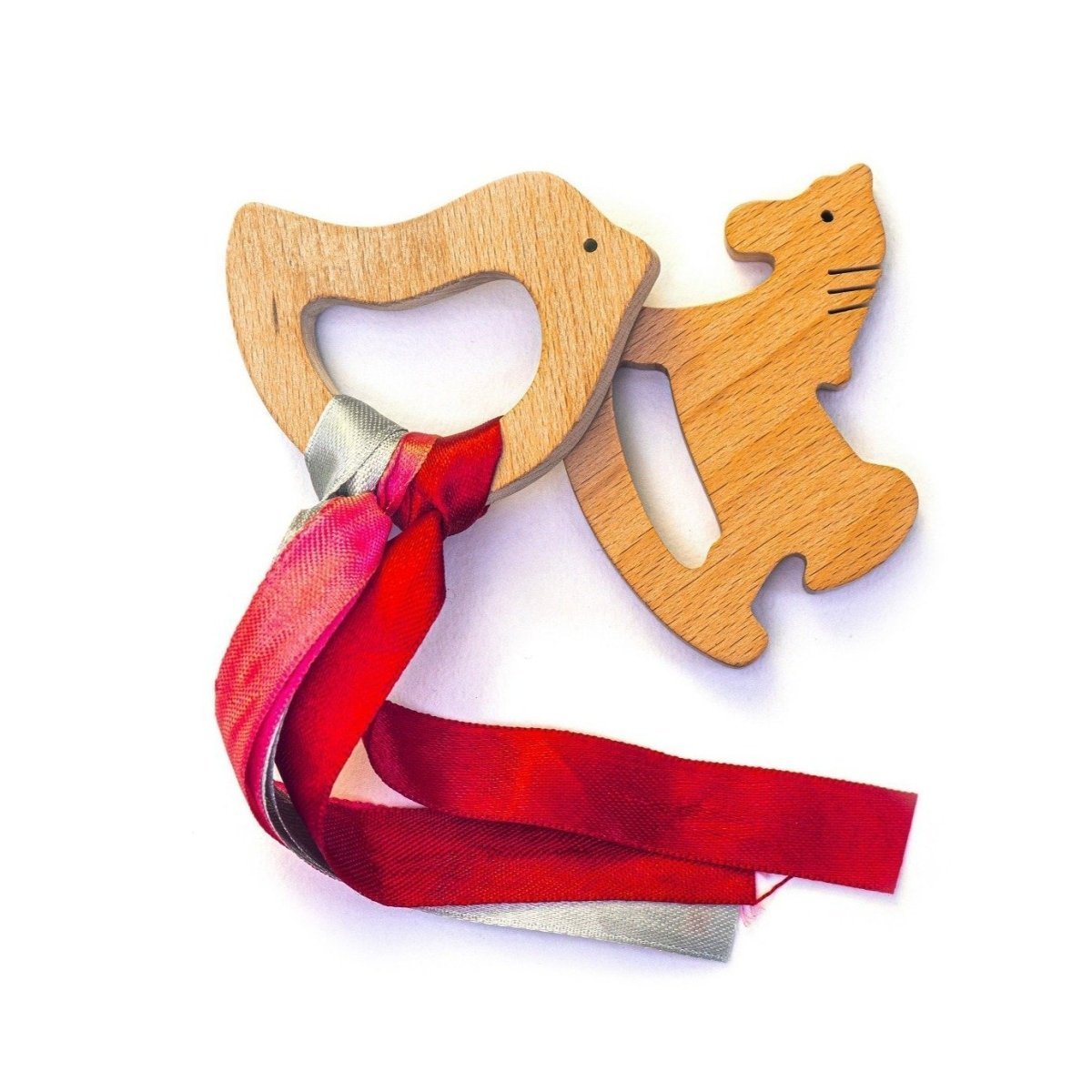 Rocking Potato Bird & Horse Crochet Beech Wood Rattle Cum Teether For Babies