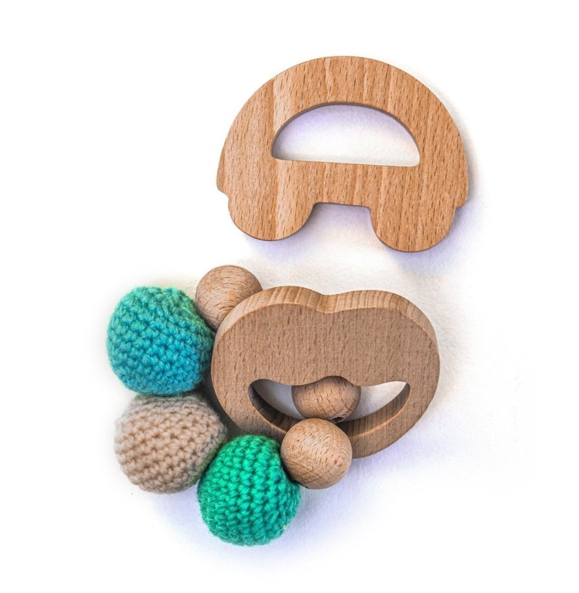 Apple & Car Wooden Teether Cum Rattle For Babies