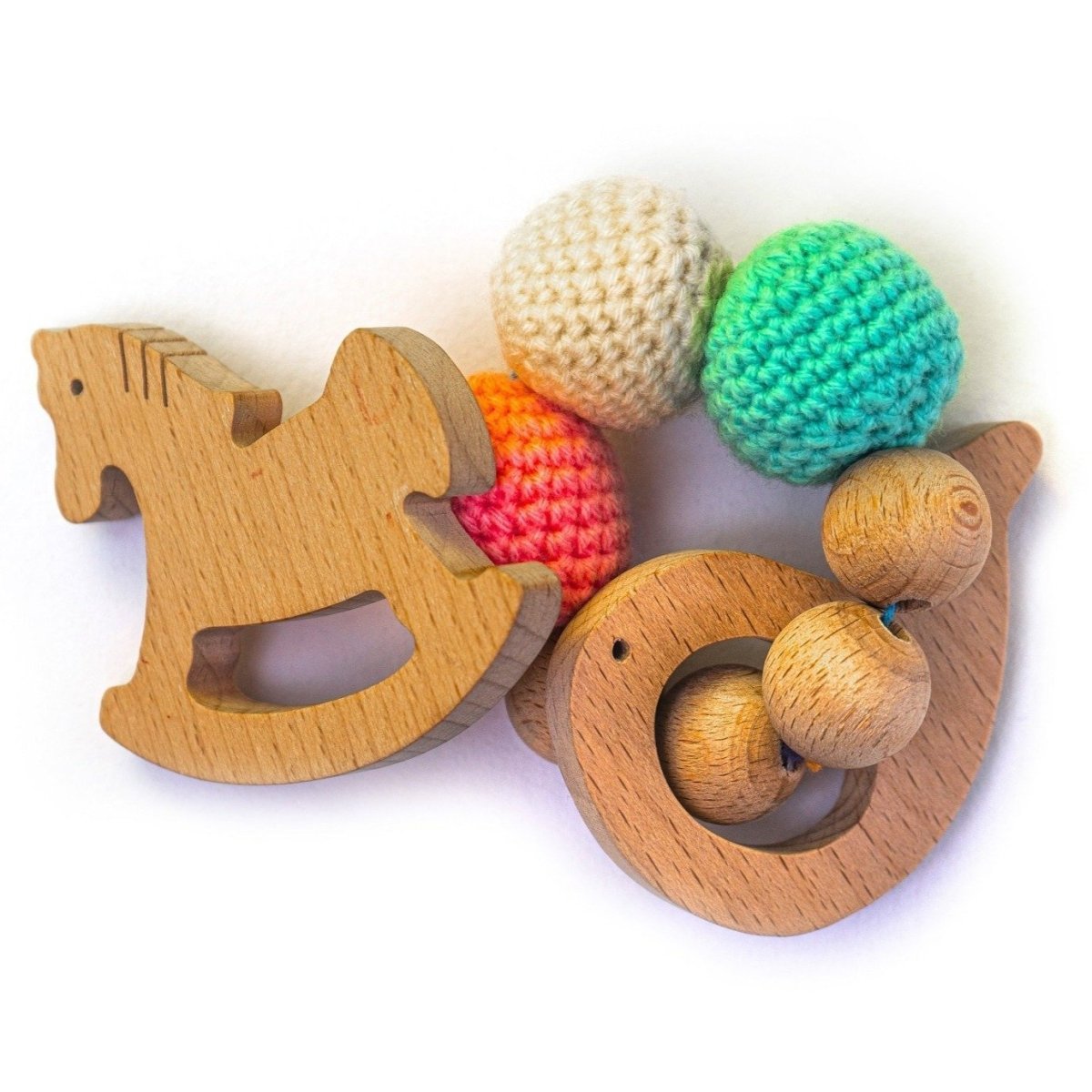 Rocking Potato Fish & Horse Beech Wood Rattle Cum Teether For Babies