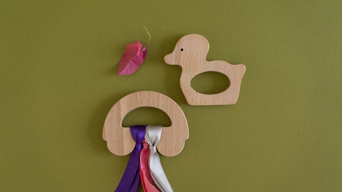 Rocking Potato Duck & Car Crochet Beech Wood Rattle Cum Teether For Babies