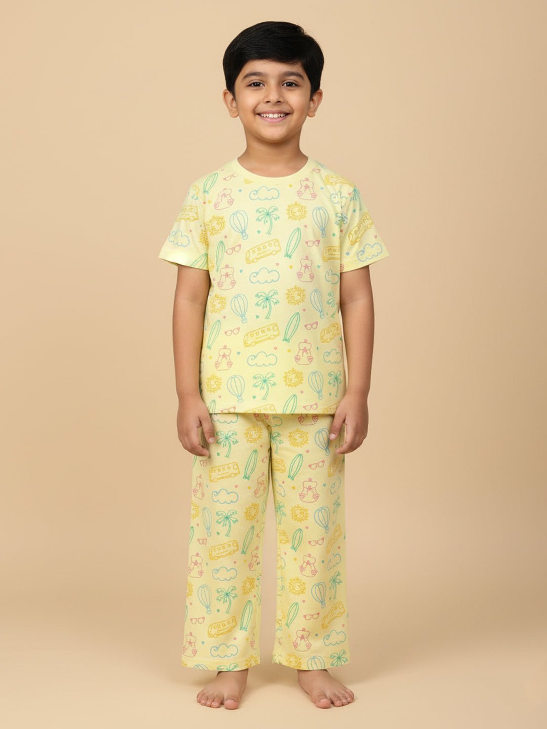 Yellow Route To Rest Travel Pajama Set For Kids