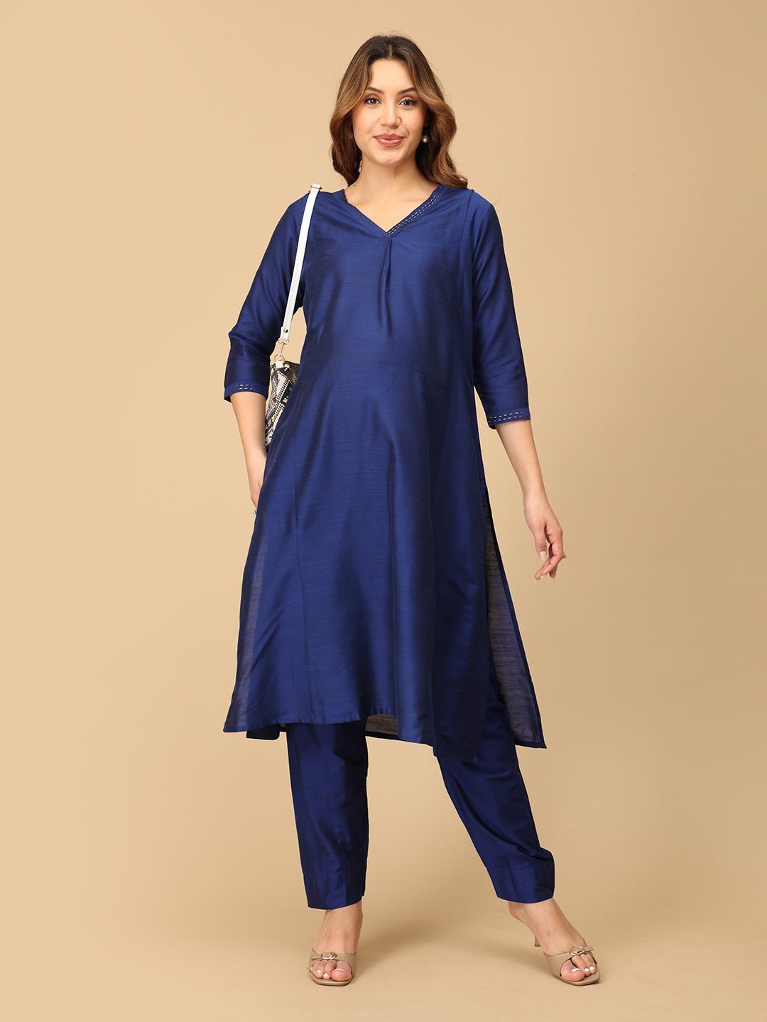 Royal Cosmic Embroidered Maternity Nursing Silk Kurta Set