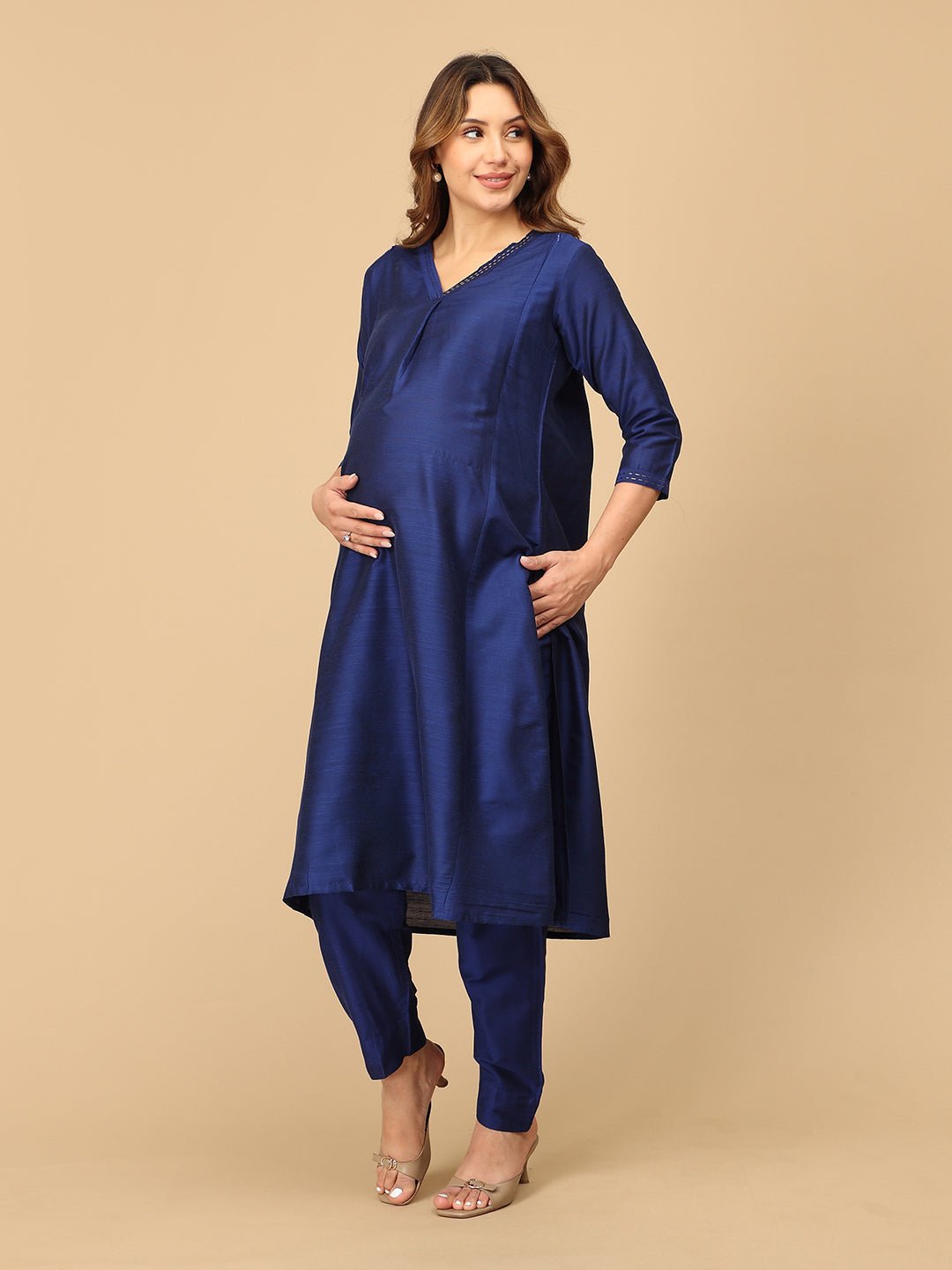 Royal Cosmic Embroidered Maternity Nursing Silk Kurta Set