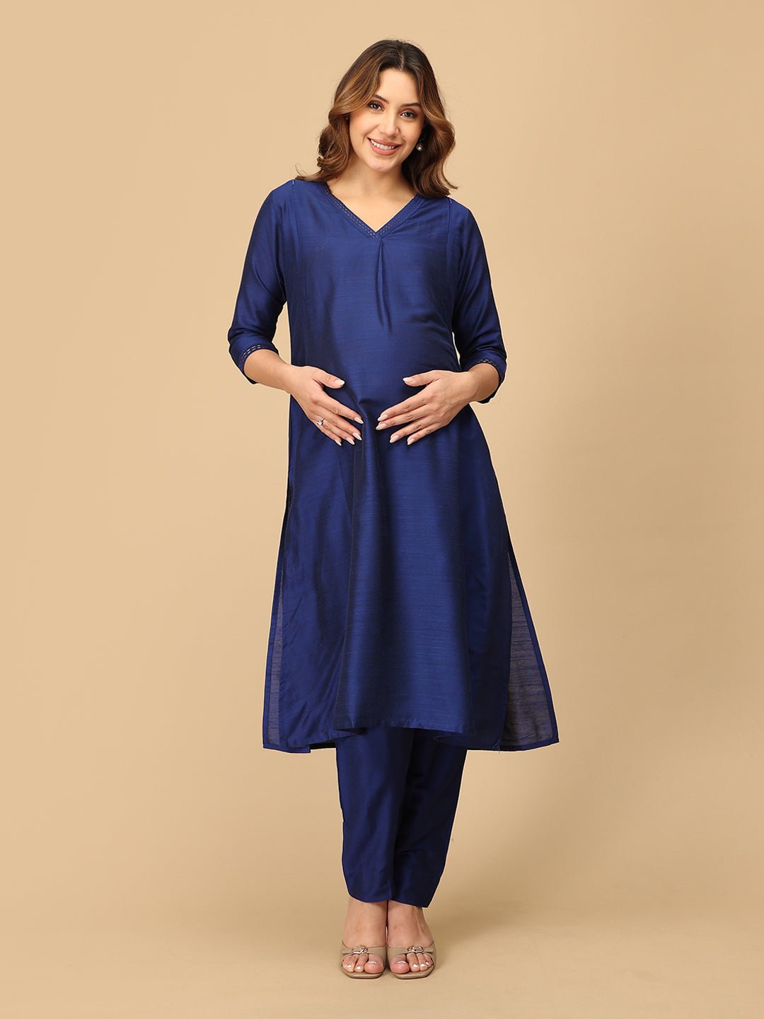 Royal Cosmic Embroidered Maternity Nursing Silk Kurta Set