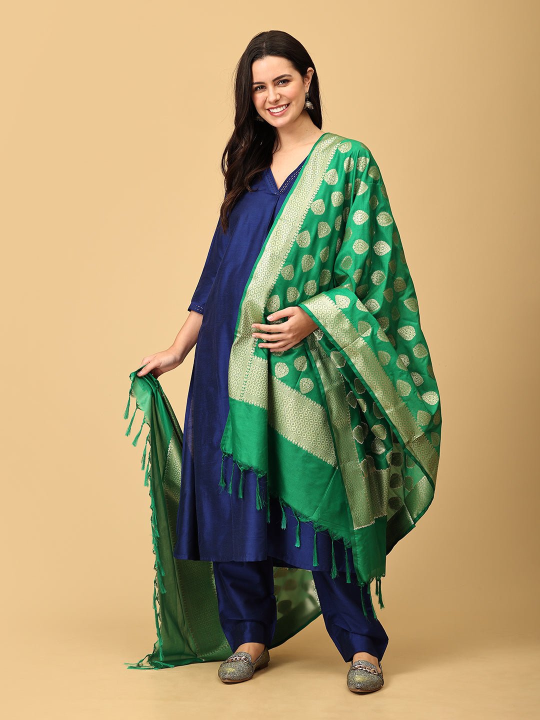 Royal Cosmic Embroidered Maternity and Nursing Silk Kurta Set Blue