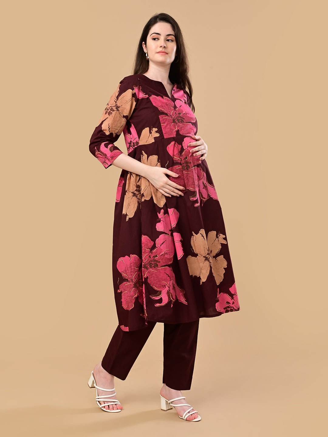 Royal Garnet Maternity and Nursing Kurta Set Maroon