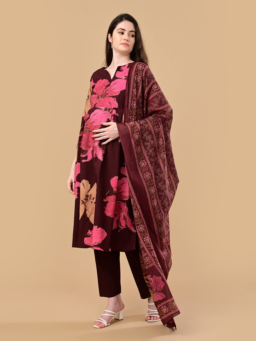 Royal Garnet Maternity and Nursing Kurta Set Maroon