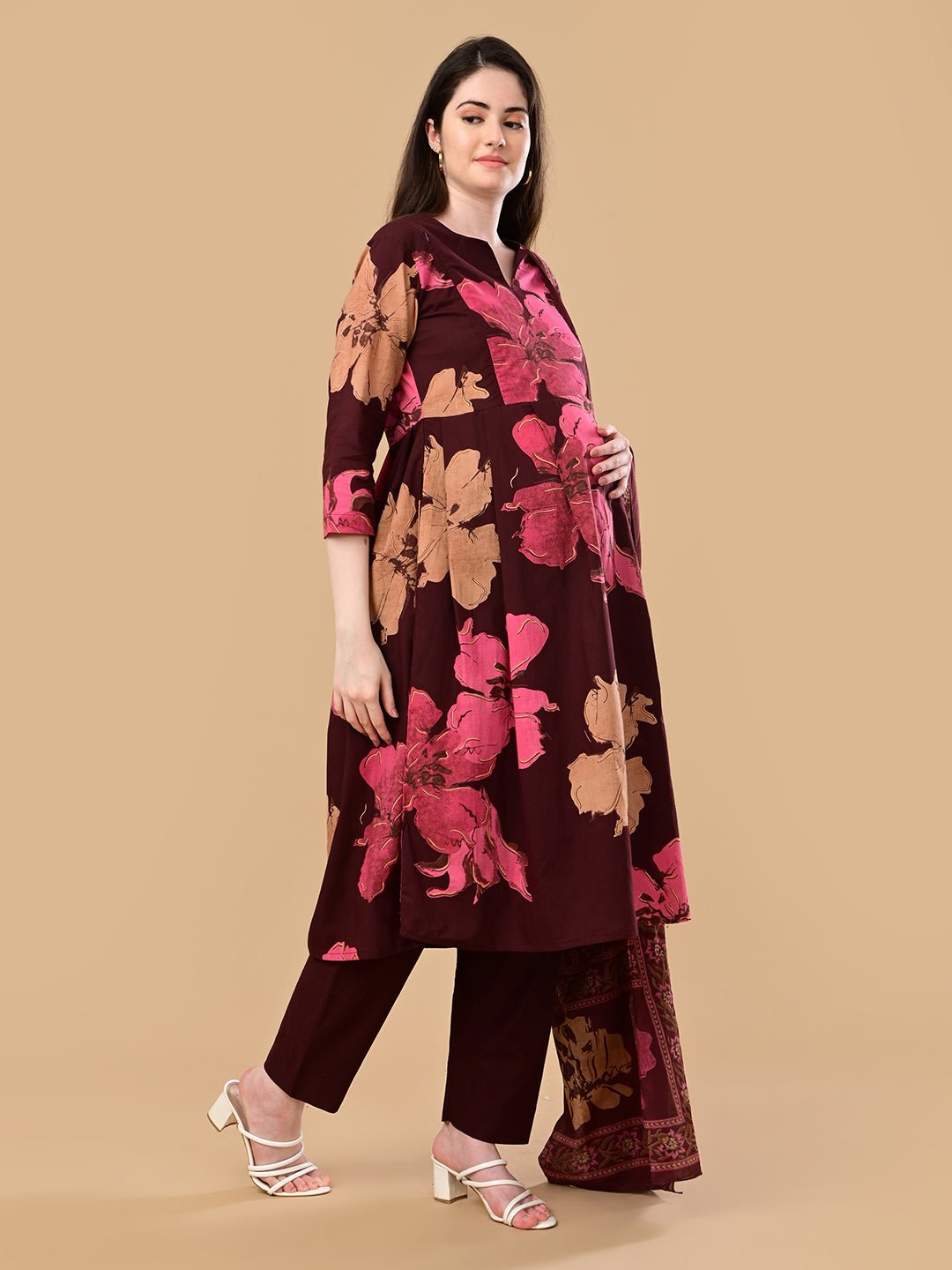 Royal Garnet Maternity and Nursing Kurta Set Maroon