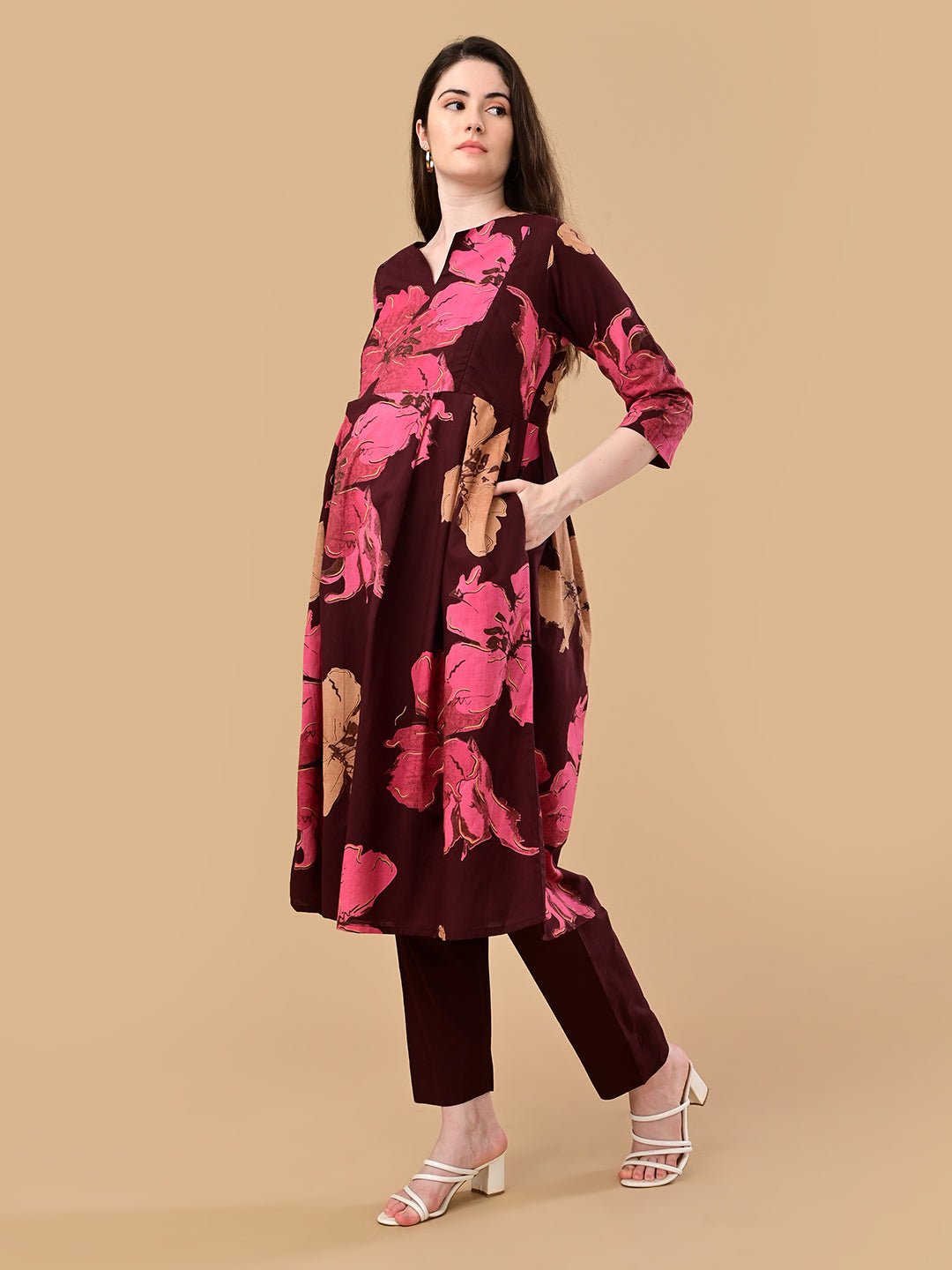 Royal Garnet Maternity and Nursing Kurta Set Maroon