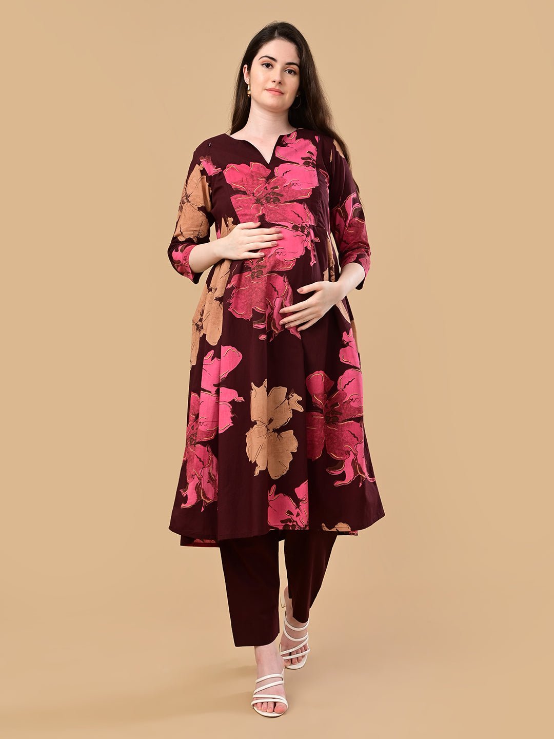 Royal Garnet Maternity and Nursing Kurta Set Maroon