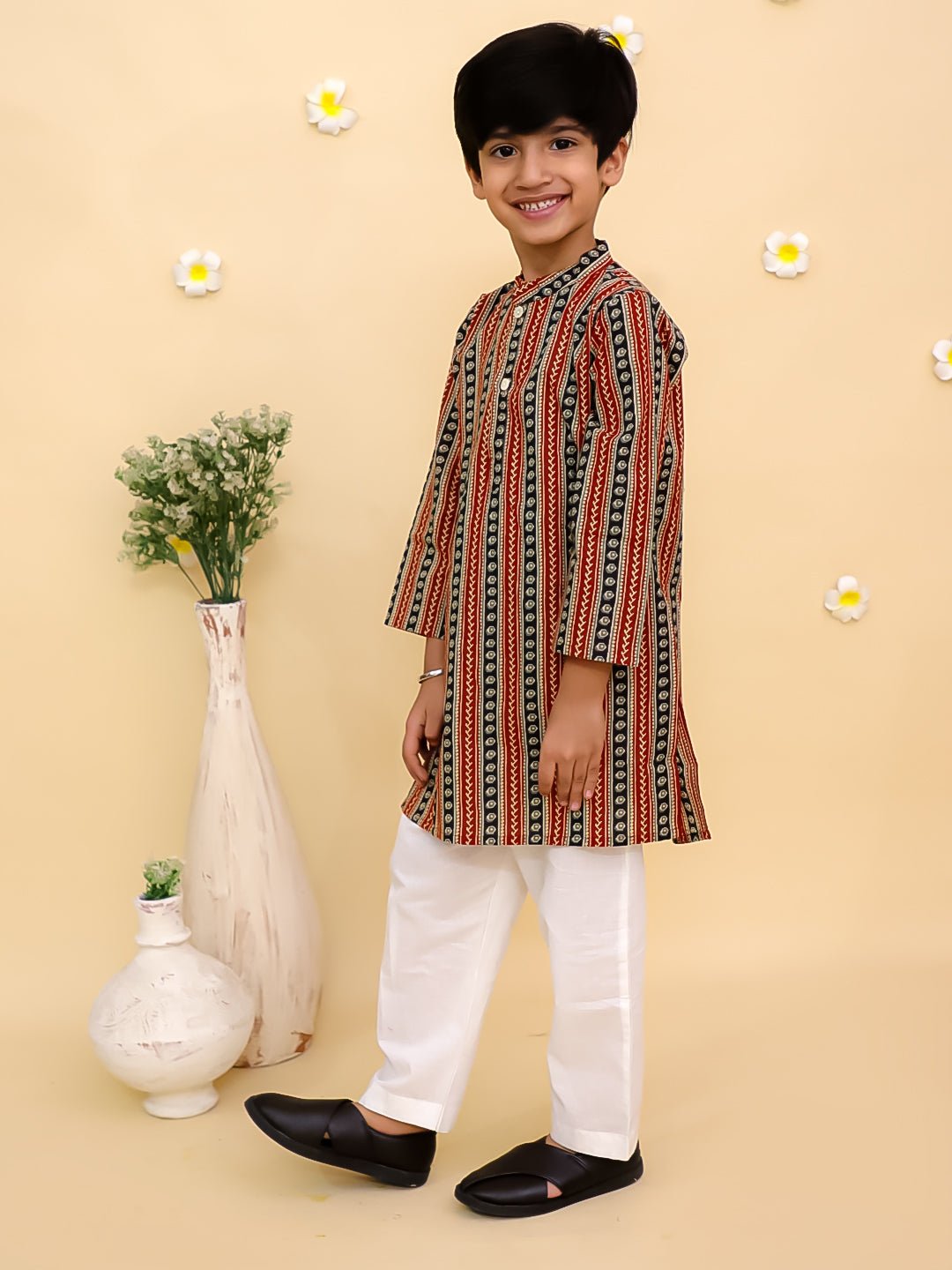 Rust Kalamkari Print Boys Kurta Set