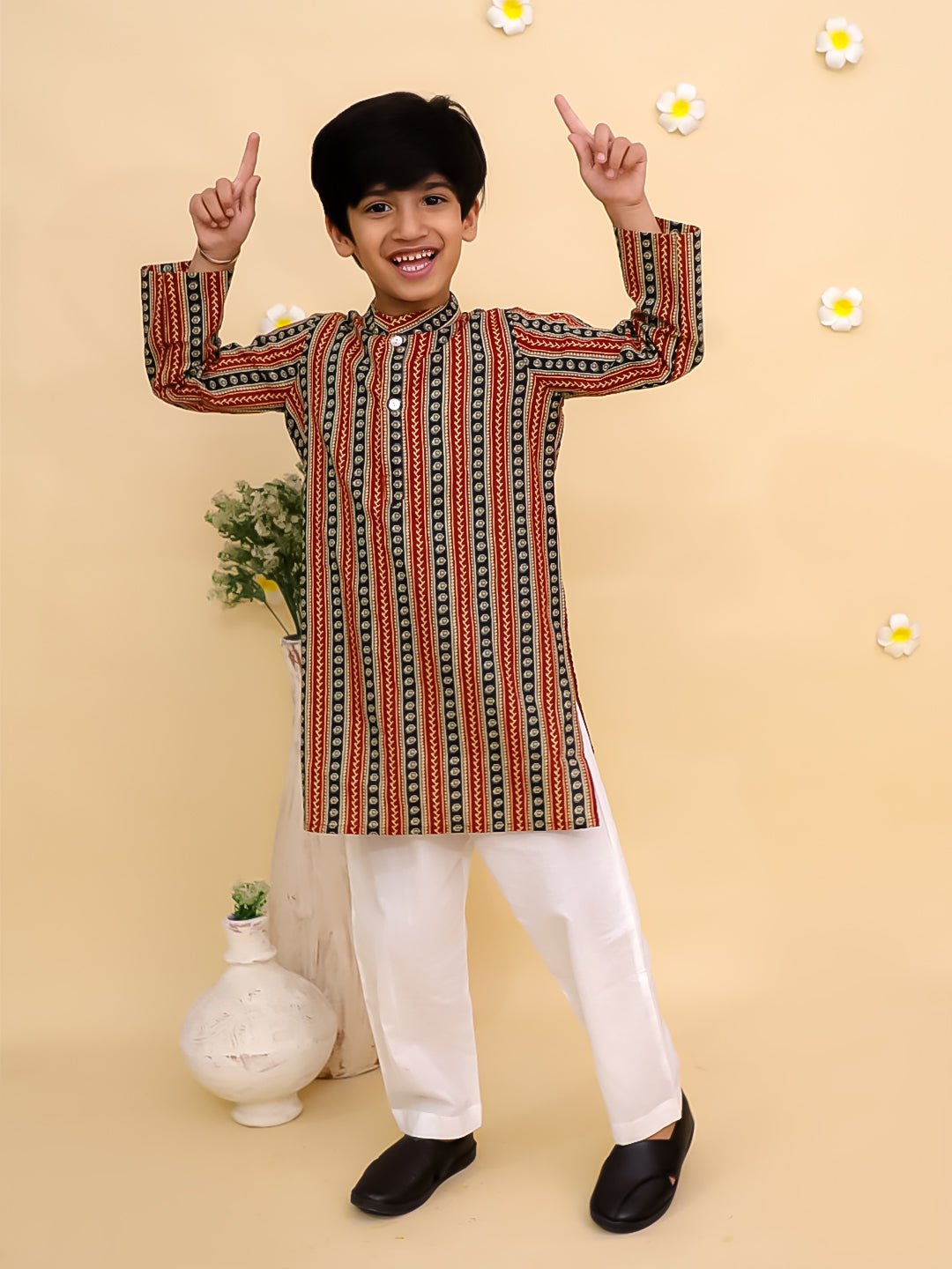 Rust Kalamkari Print Boys Kurta Set