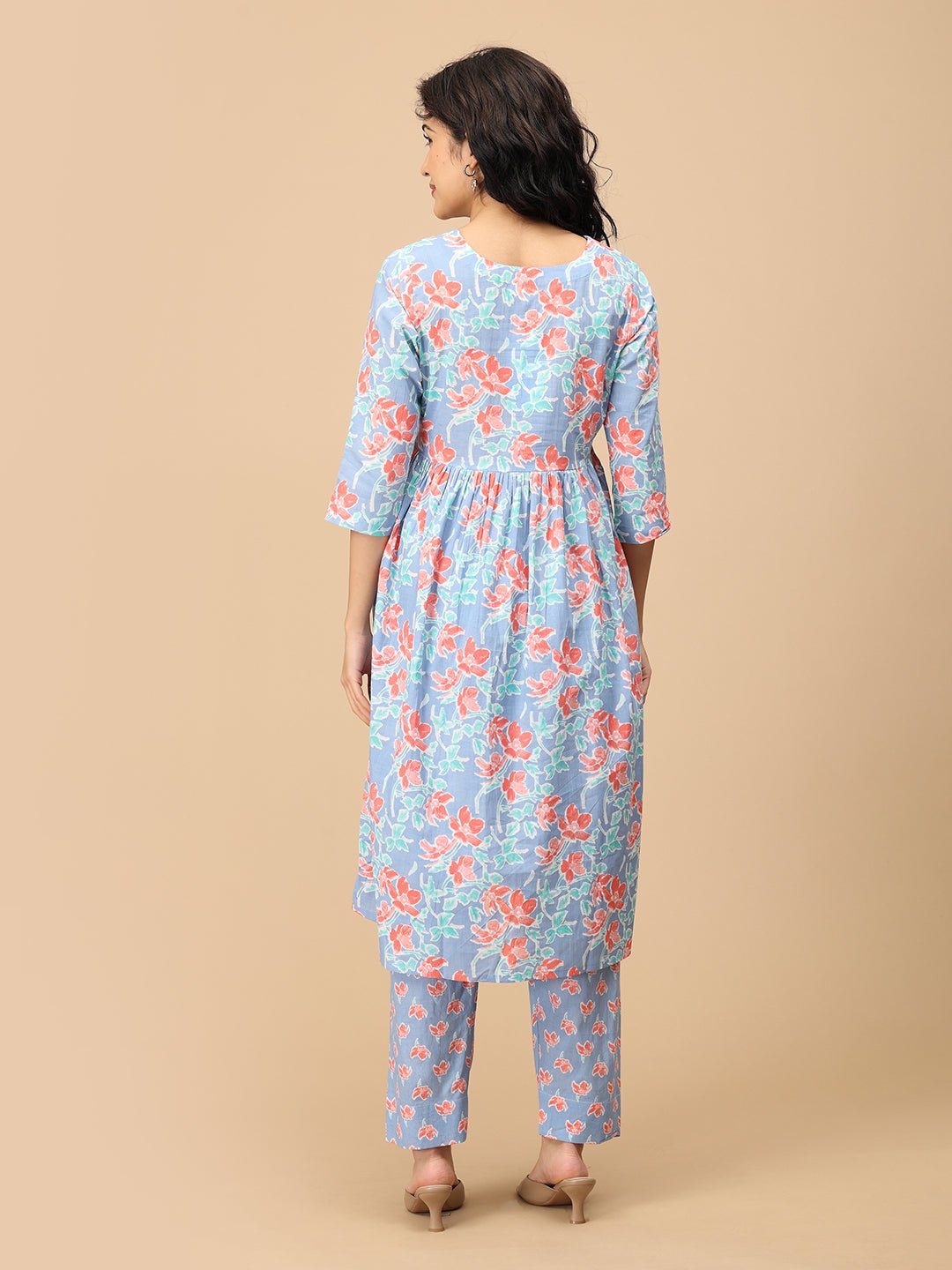 Saanjh Phool Maternity and Nursing Kurta Set Blue