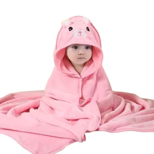 Cartoon Hooded Pink Unisex Toddler Bath Towel With Animal Design