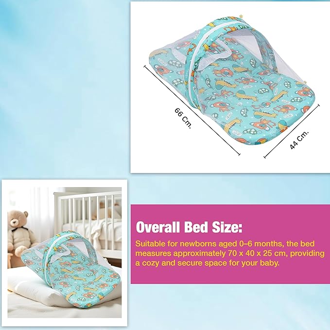 Blue 3 PC Kids Cotton Mattress with Pillow and Mosquito Net Set