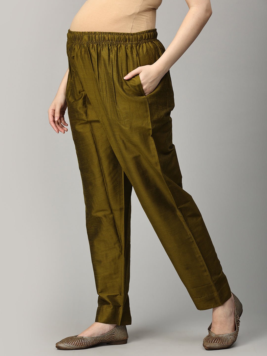 Sassy in Sage Embroidered Maternity and Nursing Silk Kurta Set Olive