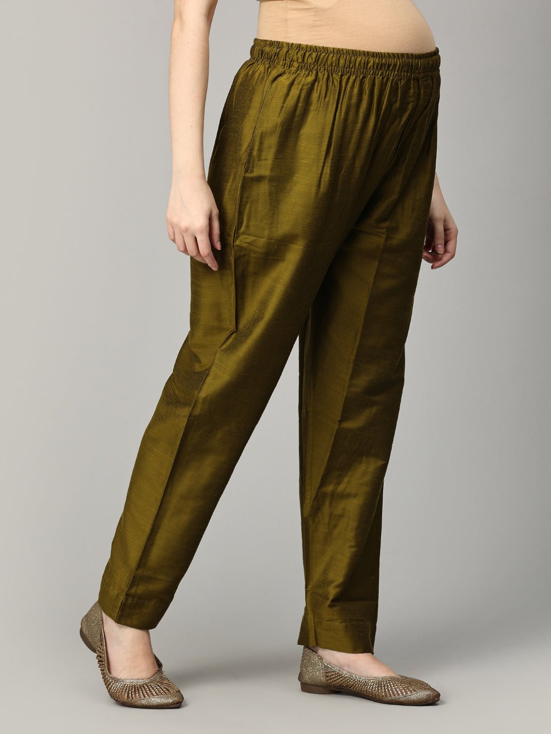 Sassy in Sage Embroidered Maternity and Nursing Silk Kurta Set Olive