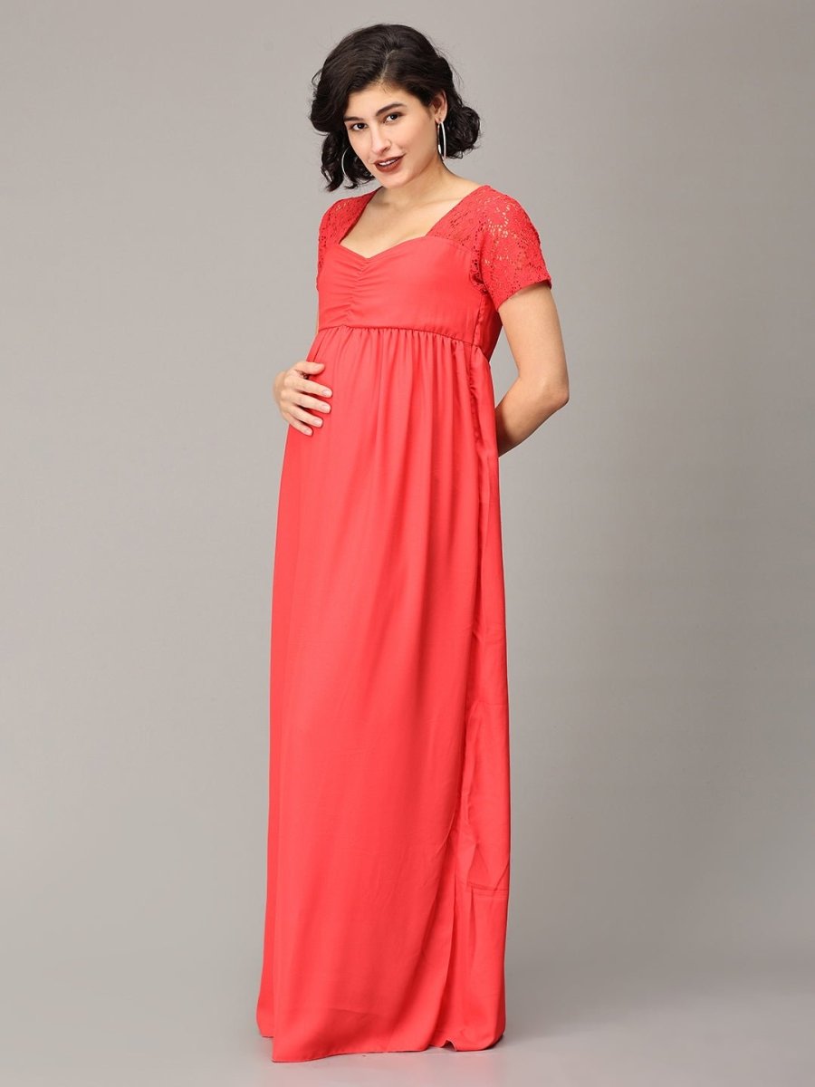 Scarlet Red Lace Maternity Photoshoot Gown Red