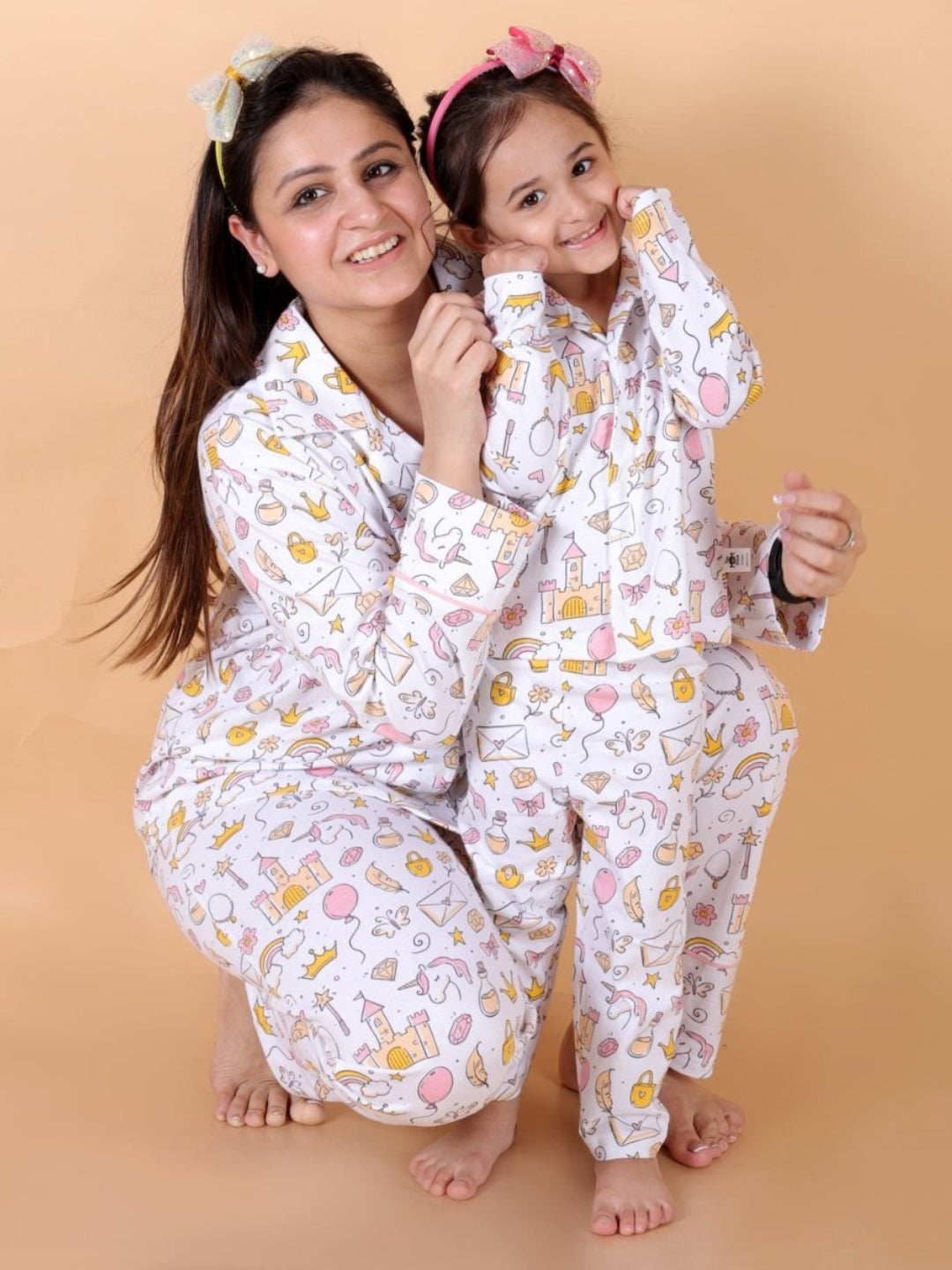 Fairy Princess Pink Cotton Matching Pajama Set Mom And Baby Twinning Combo Of 2