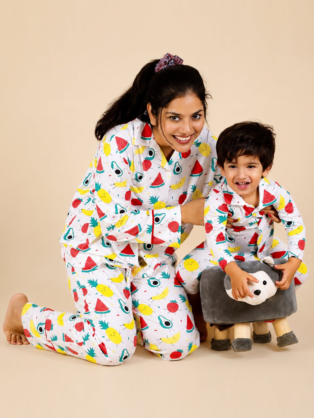 Fruity Cutie Multicolor Cotton Matching Pajama Set Mom And Baby Twinning Combo Of 2