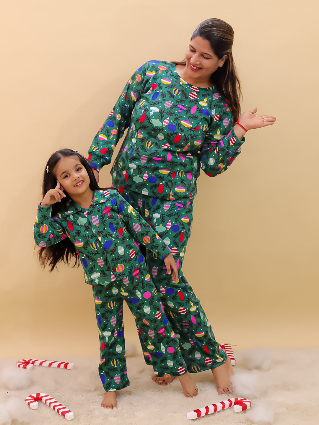 Merry Snuggle Squad Christmas Cotton Matching Pajama Set Mom And Baby Twinning Combo Of 2