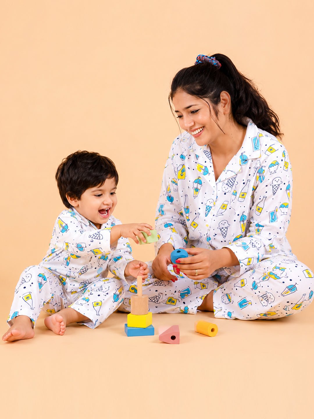 My Smoothie White Cotton Matching Pajama Set Mom And Baby Twinning Combo Of 2