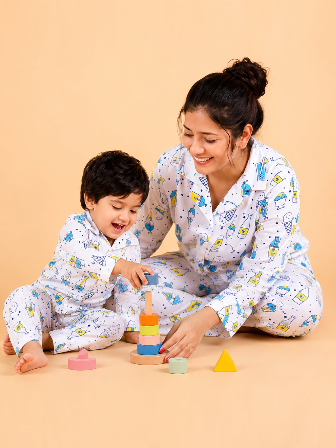 My Smoothie White Cotton Matching Pajama Set Mom And Baby Twinning Combo Of 2