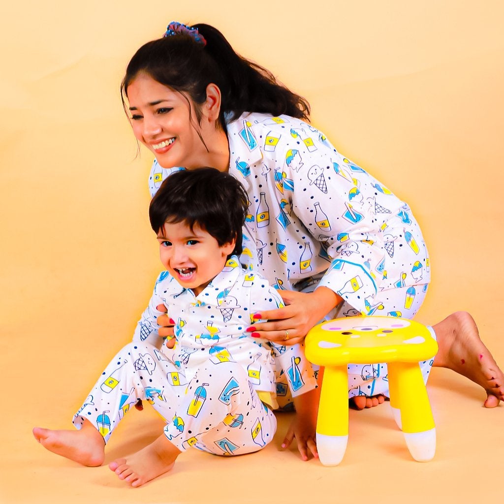 My Smoothie White Cotton Matching Pajama Set Mom And Baby Twinning Combo Of 2