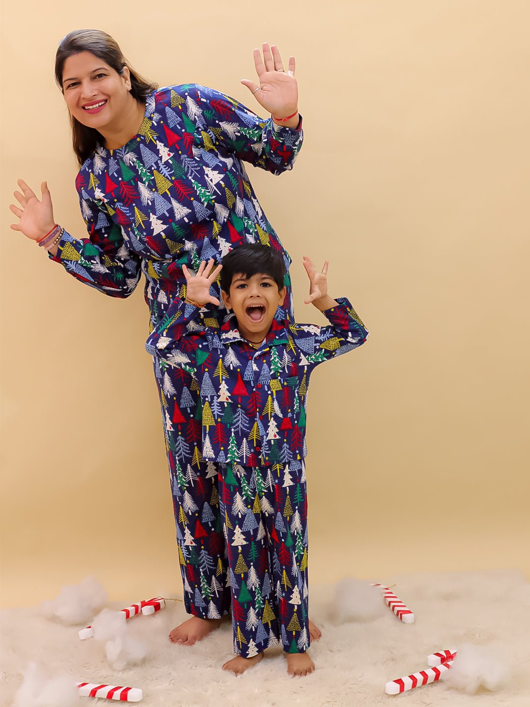 Silent Night Christmas Cotton Matching Pajama Set Mom And Baby Twinning Combo Of 2