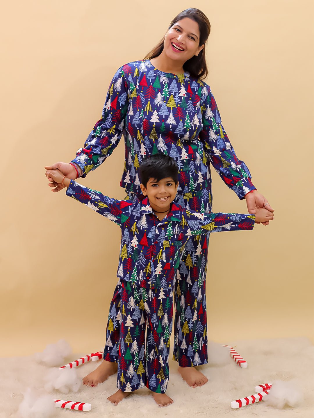 Silent Night Christmas Cotton Matching Pajama Set Mom And Baby Twinning Combo Of 2