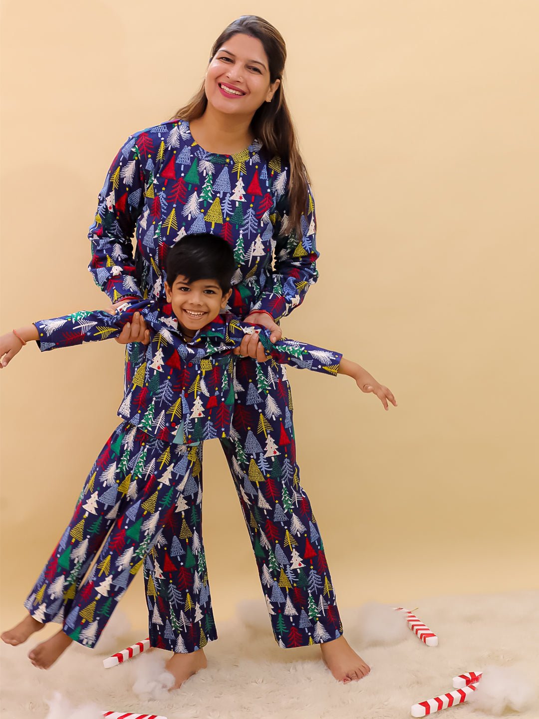 Silent Night Christmas Cotton Matching Pajama Set Mom And Baby Twinning Combo Of 2