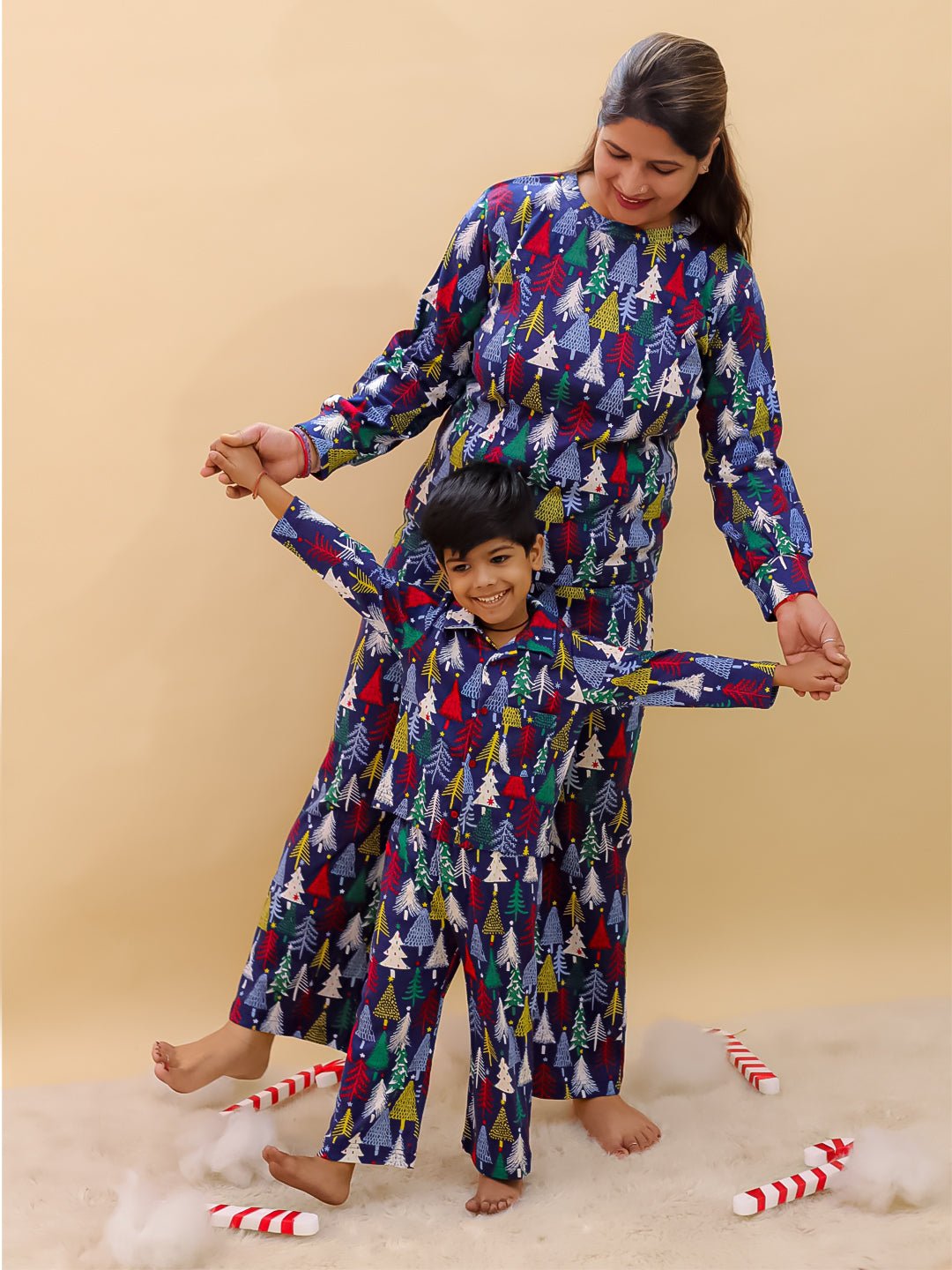 Silent Night Christmas Cotton Matching Pajama Set Mom And Baby Twinning Combo Of 2
