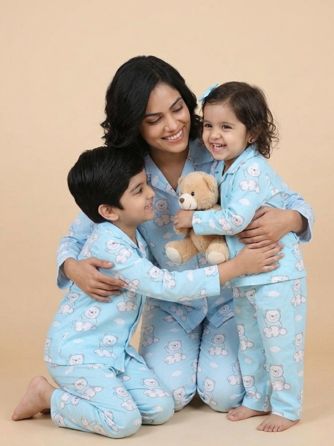 Hello Bear Mom And Baby Pajama Set Twinning Combo Of 3