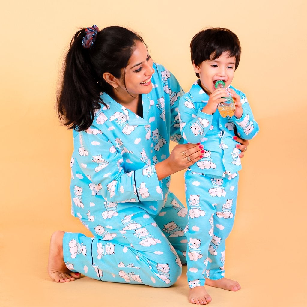 Hello Bear Mom And Baby Pajama Set Twinning Combo Of 3