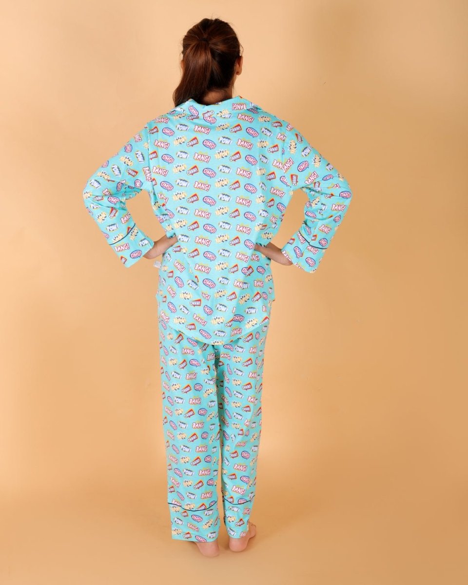 Mighty Fighter Blue Cotton Matching Pajama Set Mom And Baby Twinning Combo Of 2