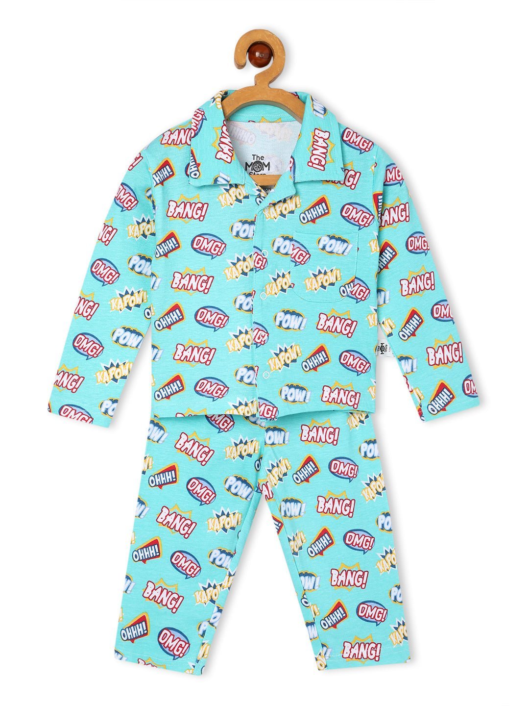 Mighty Fighter Blue Cotton Matching Pajama Set Mom And Baby Twinning Combo Of 2