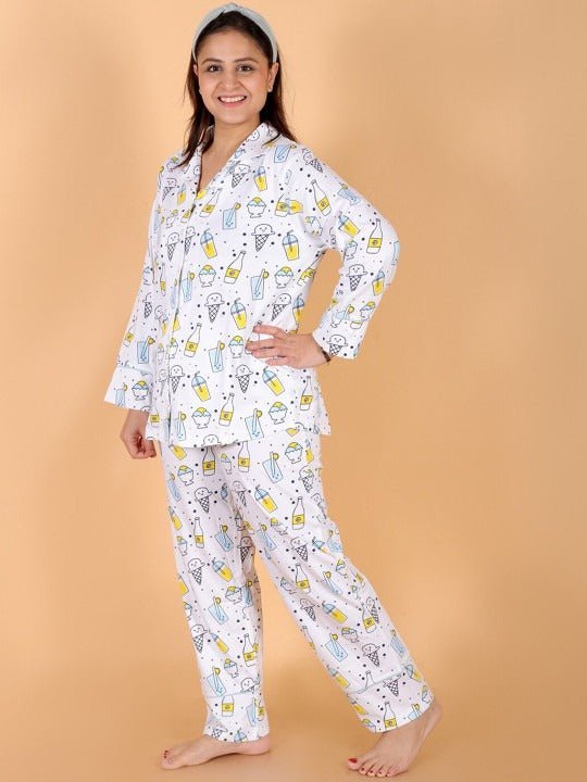 My Smoothie White Cotton Matching Pajama Set Mom And Baby Twinning Combo Of 2