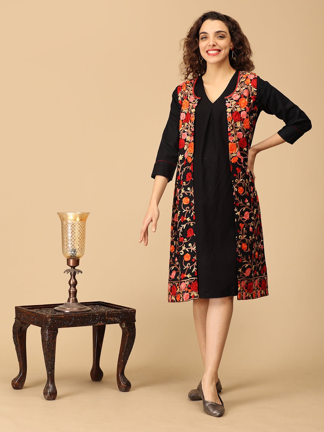 Shabnam Cashmilon Maternity and Nursing Shacket Dress Black