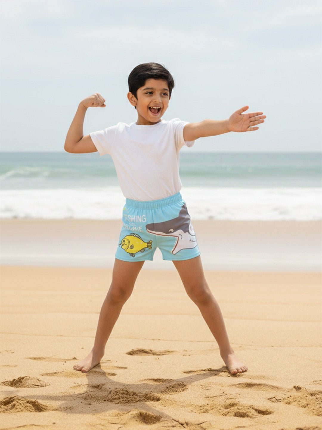 Shark Snap Boys Swim Shorts With Cap Set