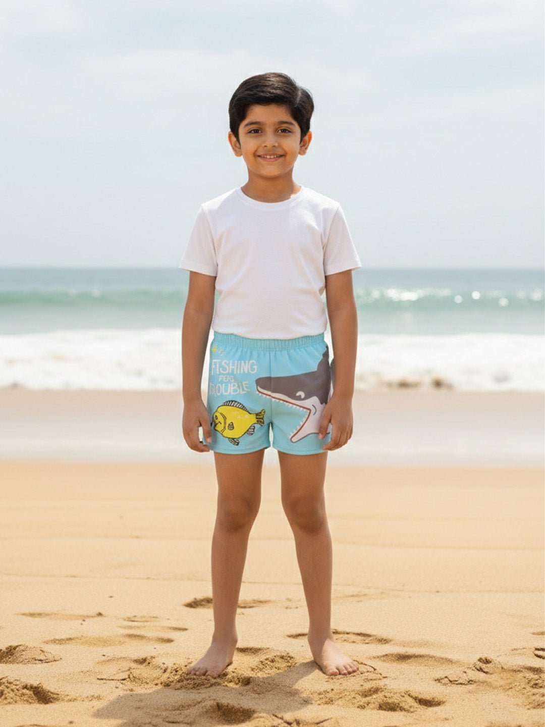 Shark Snap Boys Swim Shorts With Cap Set