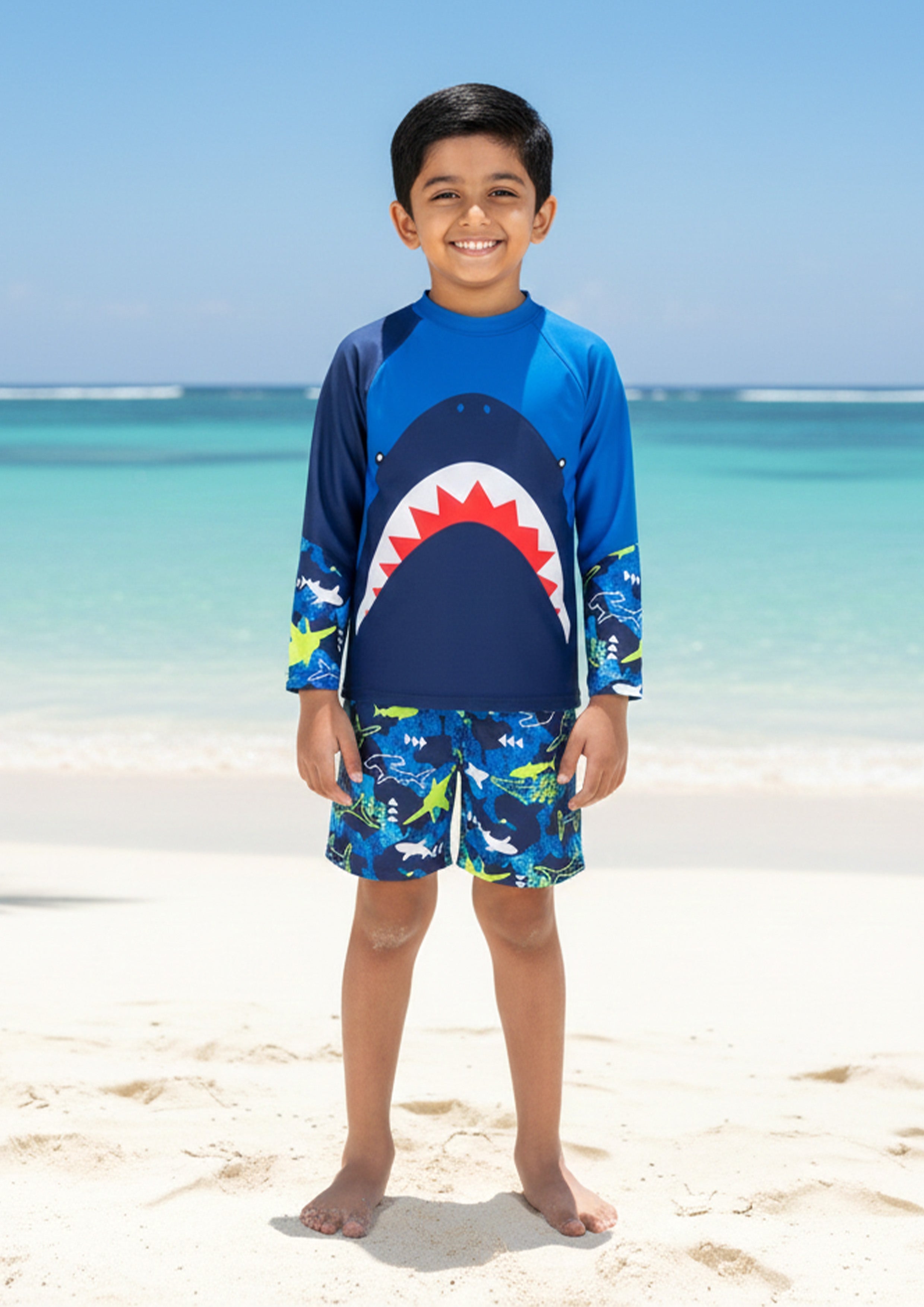 Blue Elephant Print Boys Swimsuit
