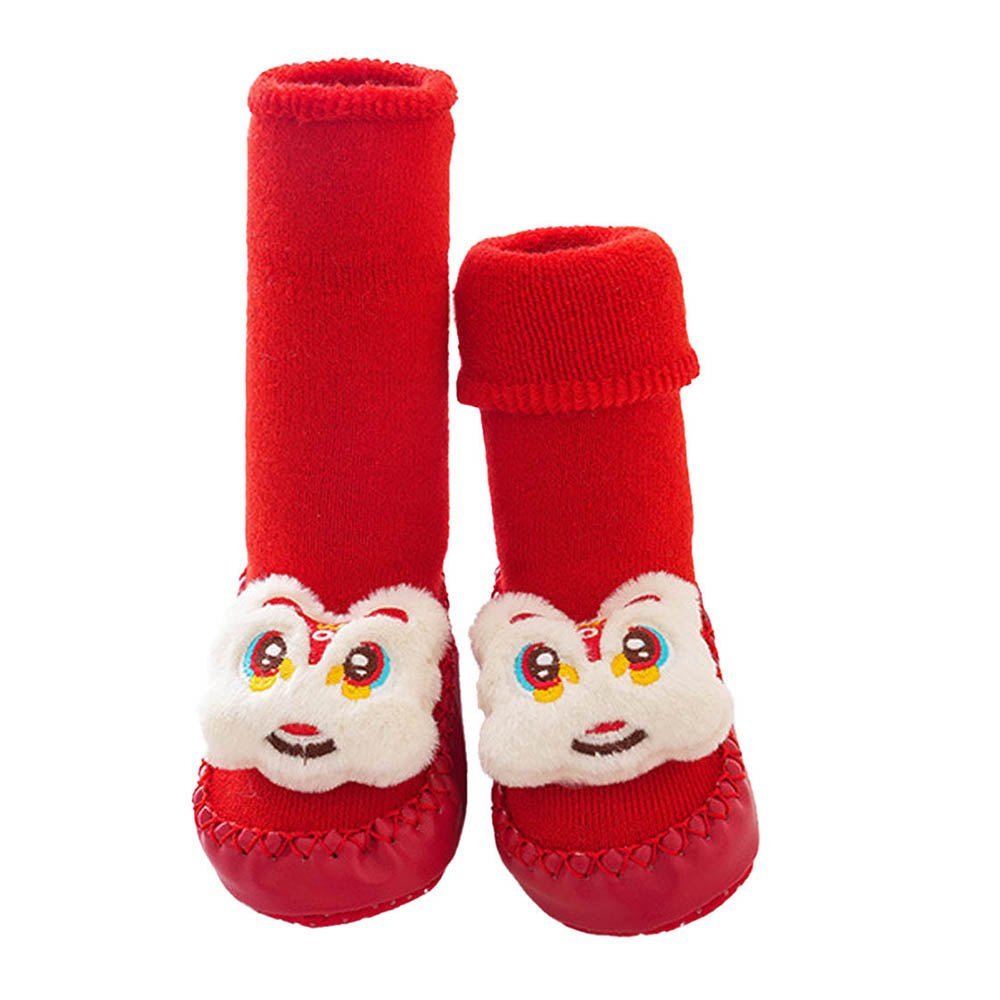 Little Surprise Box Shiny Red Ruffled Lucky Dragon Christmas Booties For Kids