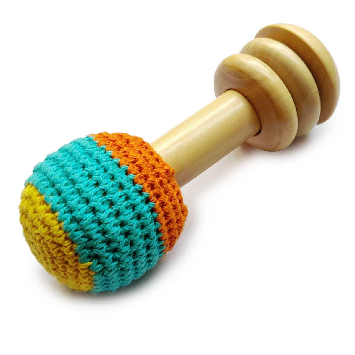 Shumee Orange Wooden Non-Toxic Crochet Shaker Rattle Toy For Babies