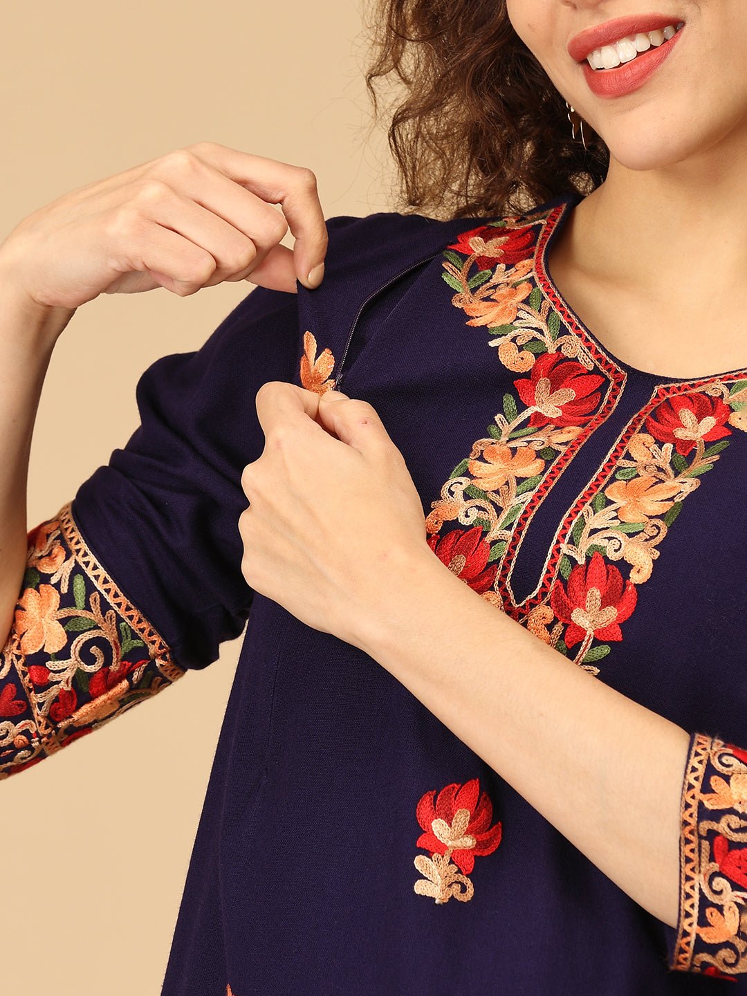Sitara-e-Neel Cashmilon Maternity and Nursing Kurta Set Navy Blue