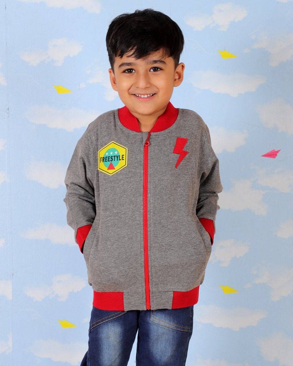 Grey Skateboard Bomber Jacket For Boys