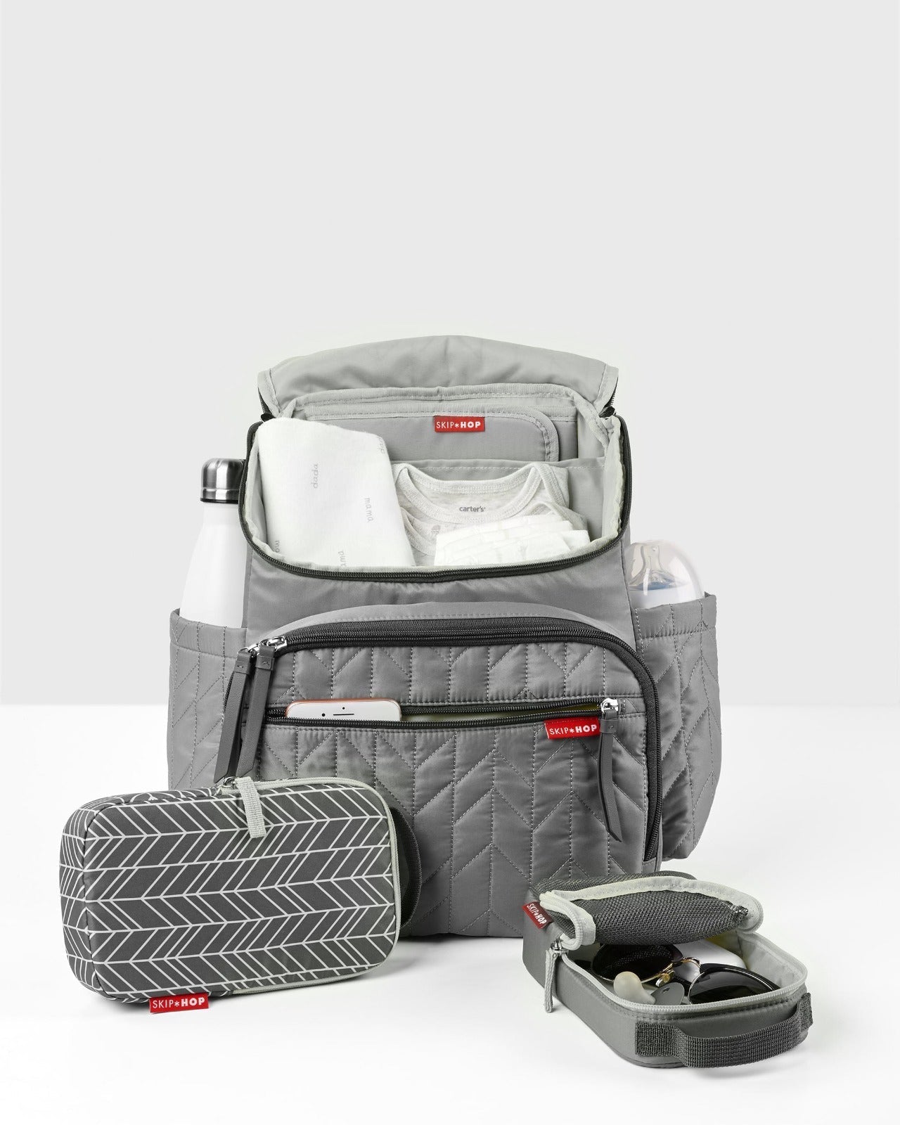 Grey Quilted Lightweight Diaper Backpack For Babies