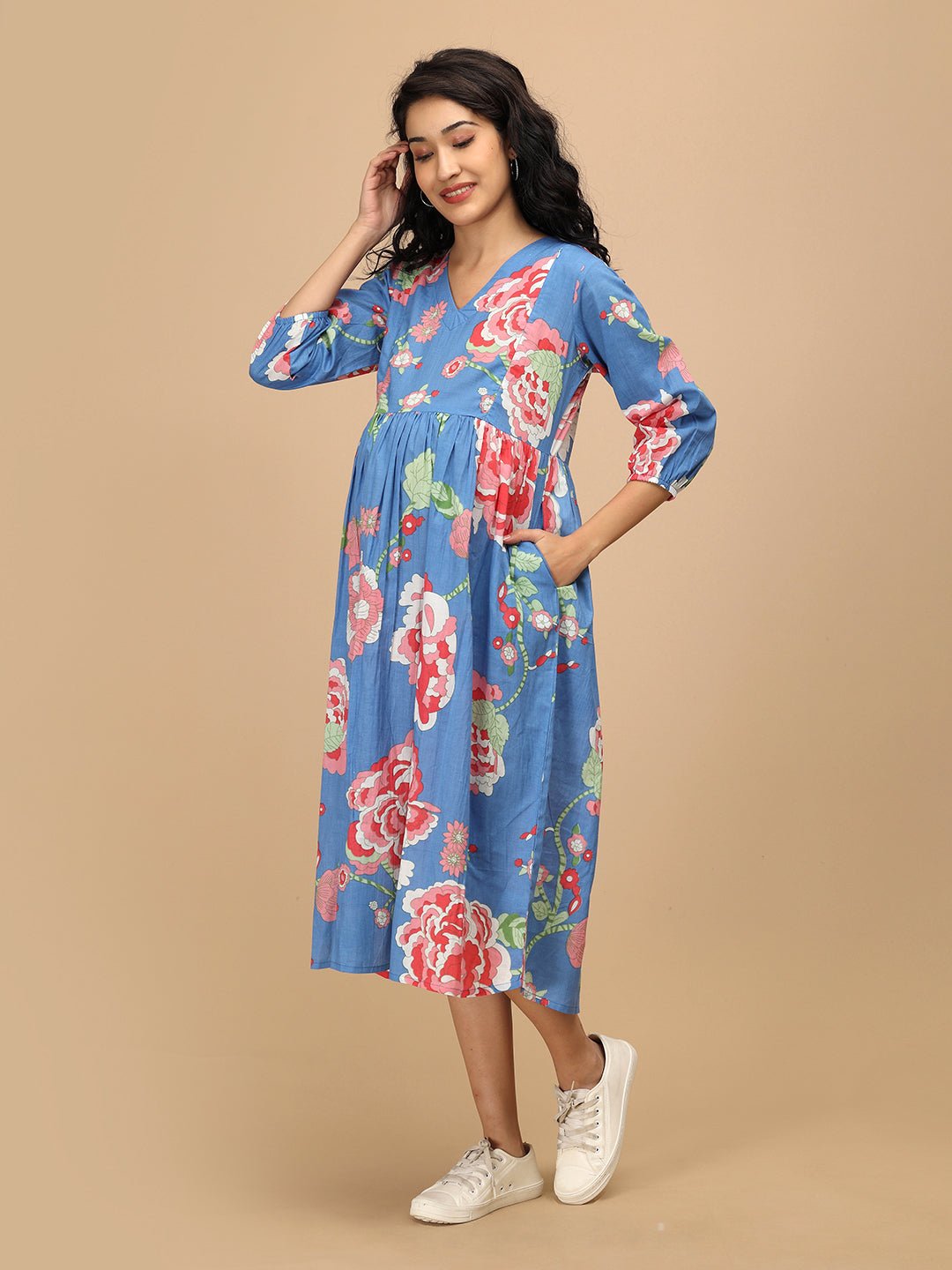 Sky Bloom Maternity and Nursing Dress Blue