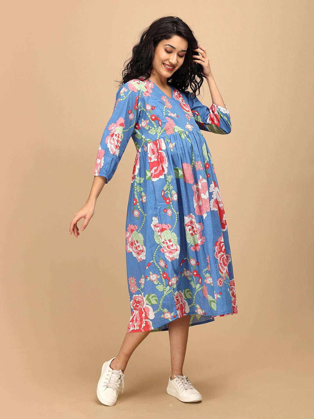 Sky Bloom Maternity and Nursing Dress Blue