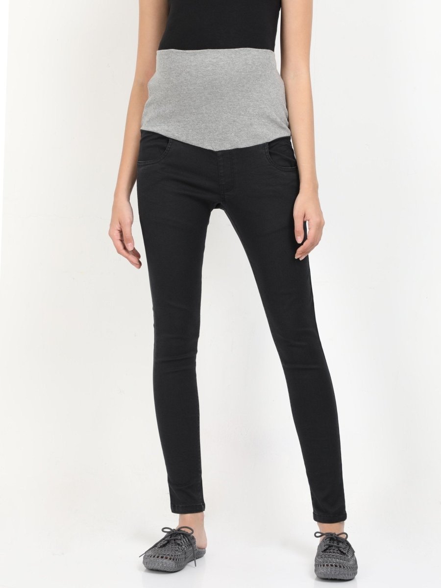 Stretchable Maternity Denim with Belly Support Black