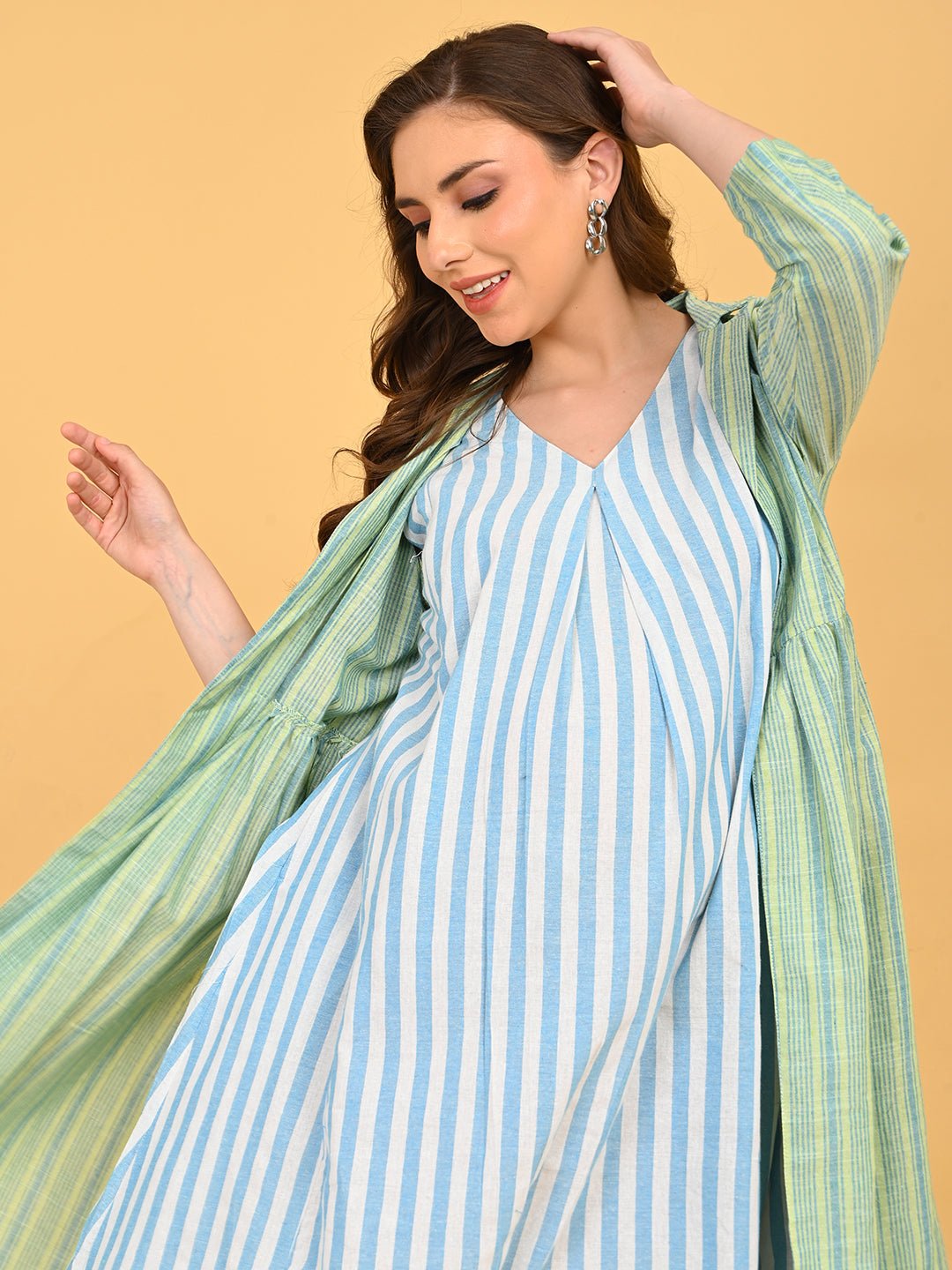 Stripe Duet Maternity and Nursing Shacket Dress Multi